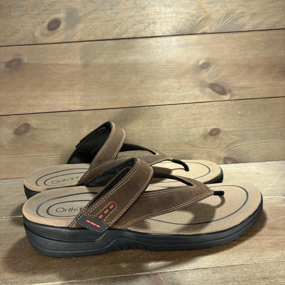 orthofeet el dorado mens size 13 shoes brown leather thong comfort sandals